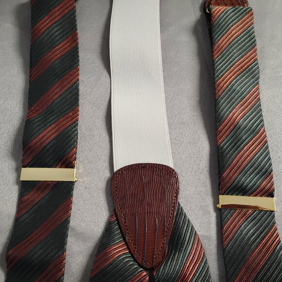 ❤️ TRAFALGAR Copper and Green Reptile Trim Silk Braces Suspenders - Picture 11 of 12